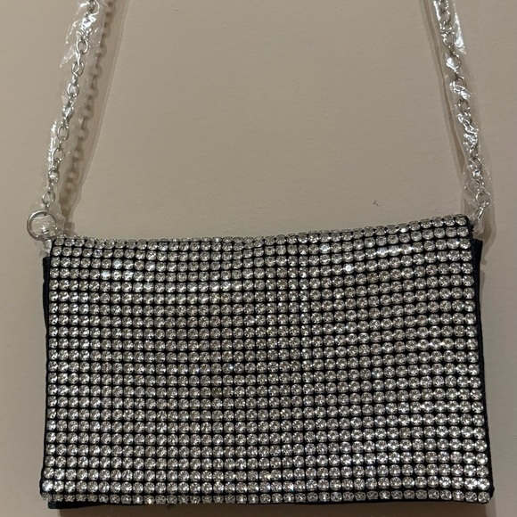 Amber Sceats Stella Black Crystal Clutch Bag w/ Chain Strap Formal - Picture 2 of 5
